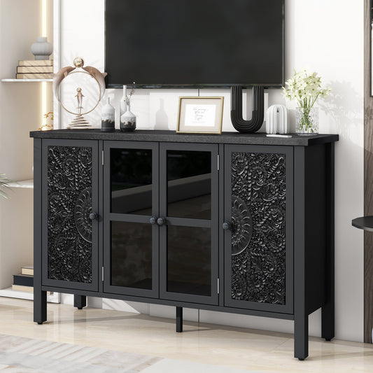 U-Can 47.2'' Retro TV Stand for TVs up to 43 Inches, Entertainment Center Media Console Cabinet with 3 Spacious Cabinets, Glass Cabinet Doors and Anti-tip Device for Living room SolidRoot Buy Furniture USA