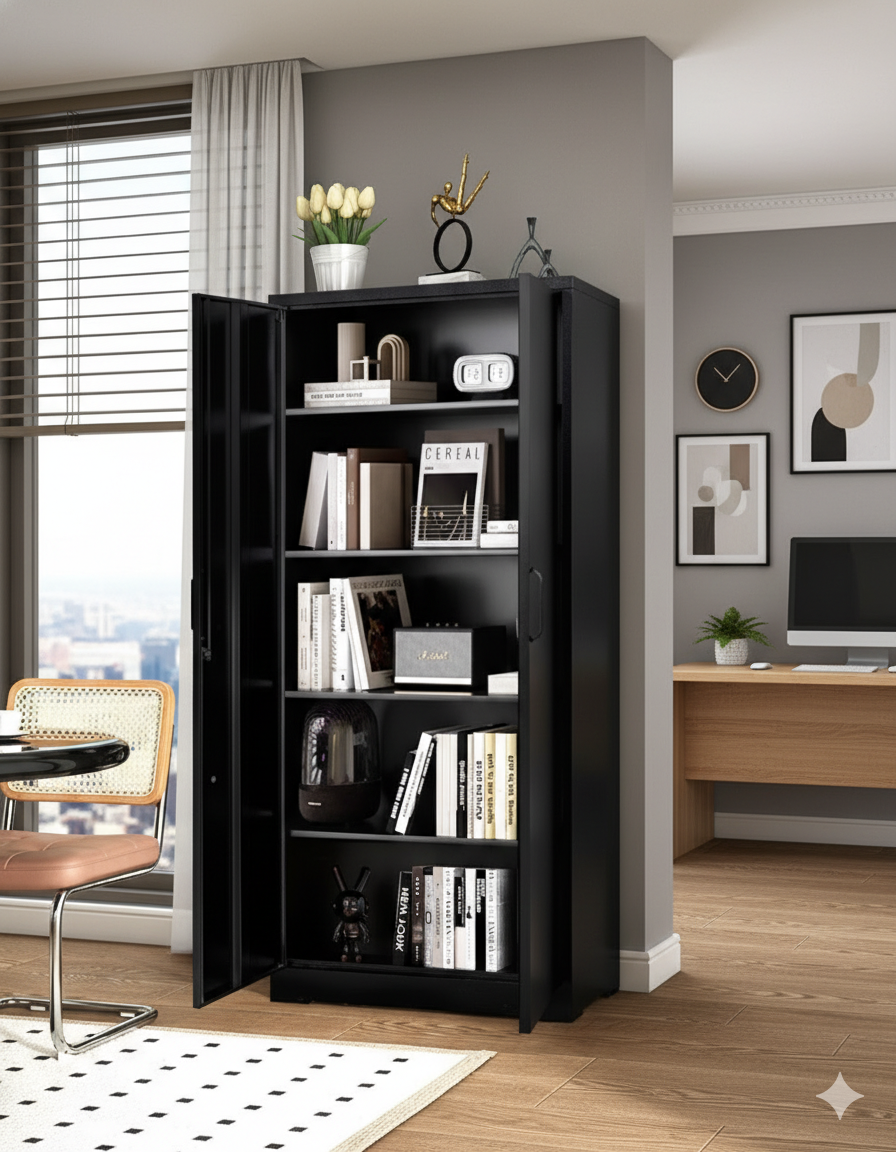 Container Furniture Direct Ironclad 71' Metal Storage Cabinet with Locking Doors and 4 Adjustable Shelves, Heavy-Duty Steel Cabinet for Garage, Laundry, Office, or Warehouse, Black SolidRoot Buy Furniture USA