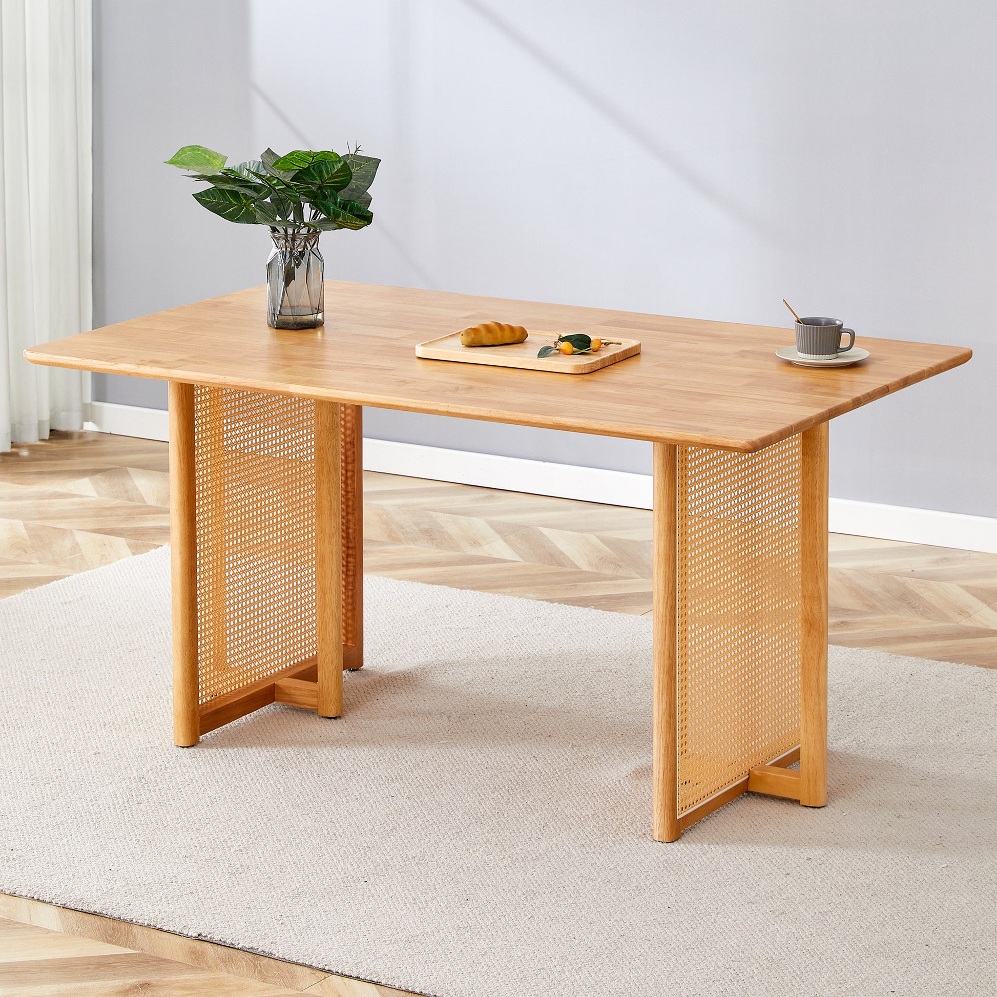 Chinese country retro solid wood dining table, simple modern imitation rattan dining table, wooden dining table.Suitable for dining room, office.Natural Style Solid Wood Dining Table.W1151P154592 SolidRoot Buy Furniture USA