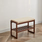 (Walnut Color) Solid Wood Shoe Bench, Beech Wood Storage Rack Organizer with High Rebound Sponge Cushion Livingsource