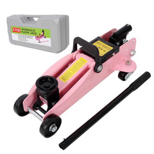 1.5 Ton Low Profile Hydraulic Trolle,Steel Racing Floor Jack,Lifting Range 5'-11.8', with Plastic Case,Pink Color SolidRoot Buy Furniture USA