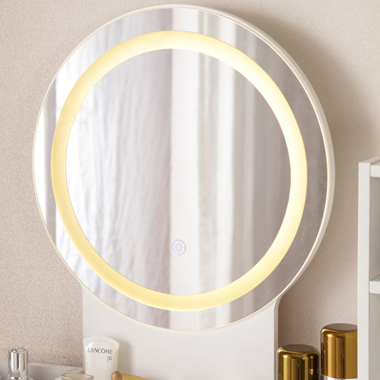 Vanity Desk with Lighted Mirror & Power Outlet, Makeup Vanity Desk with Drawers and Cabinet, Sturdy Iron Bracket, Make up Vanity Table for Bedroom, White Livingsource