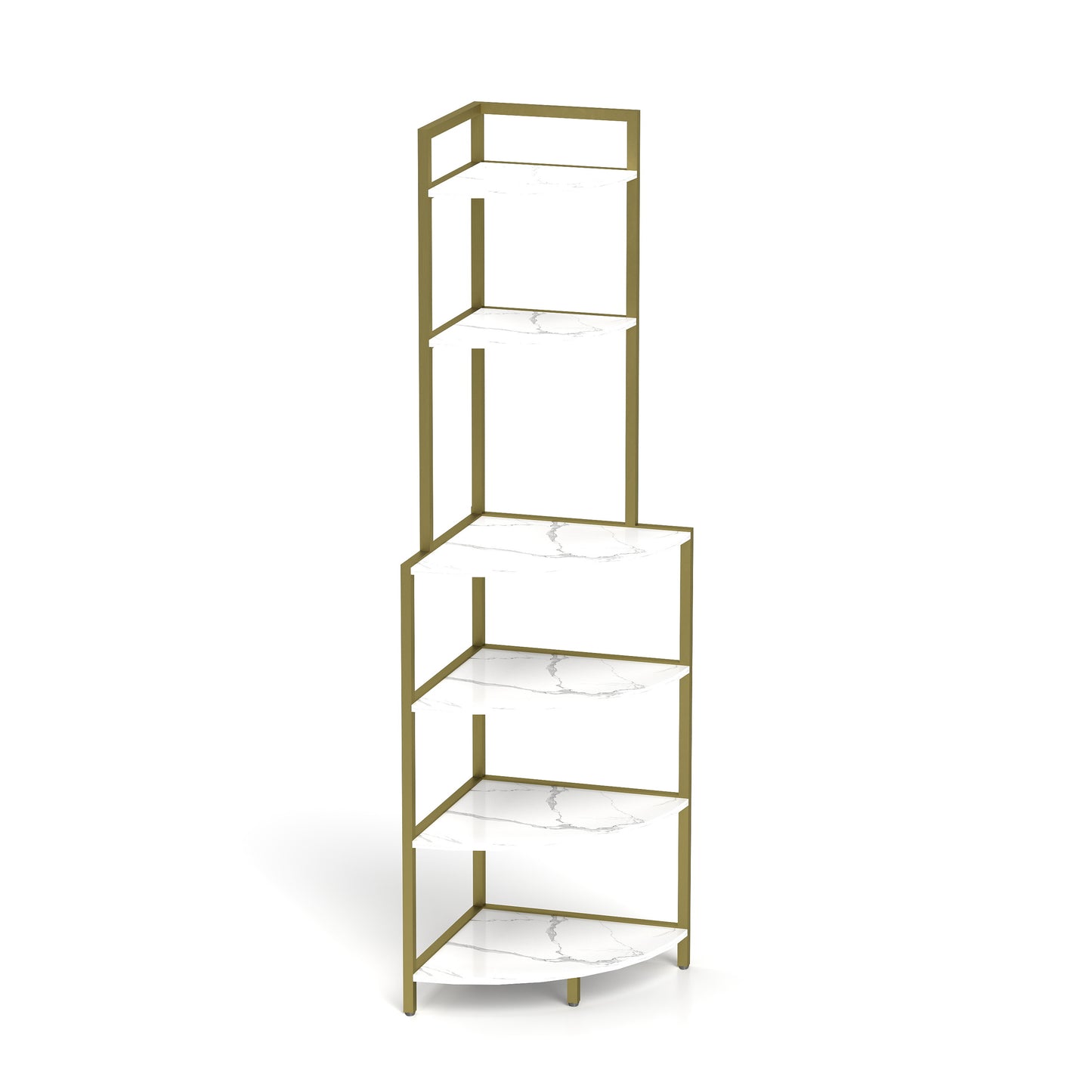 6-Tier Corner Open Shelf Modern Bookcase Wood Rack Freestanding Shelving Unit,Plant Album Trinket Sturdy Stand Small Bookshelf Space-Saving for Living Room Home Office Kitchen Small Space