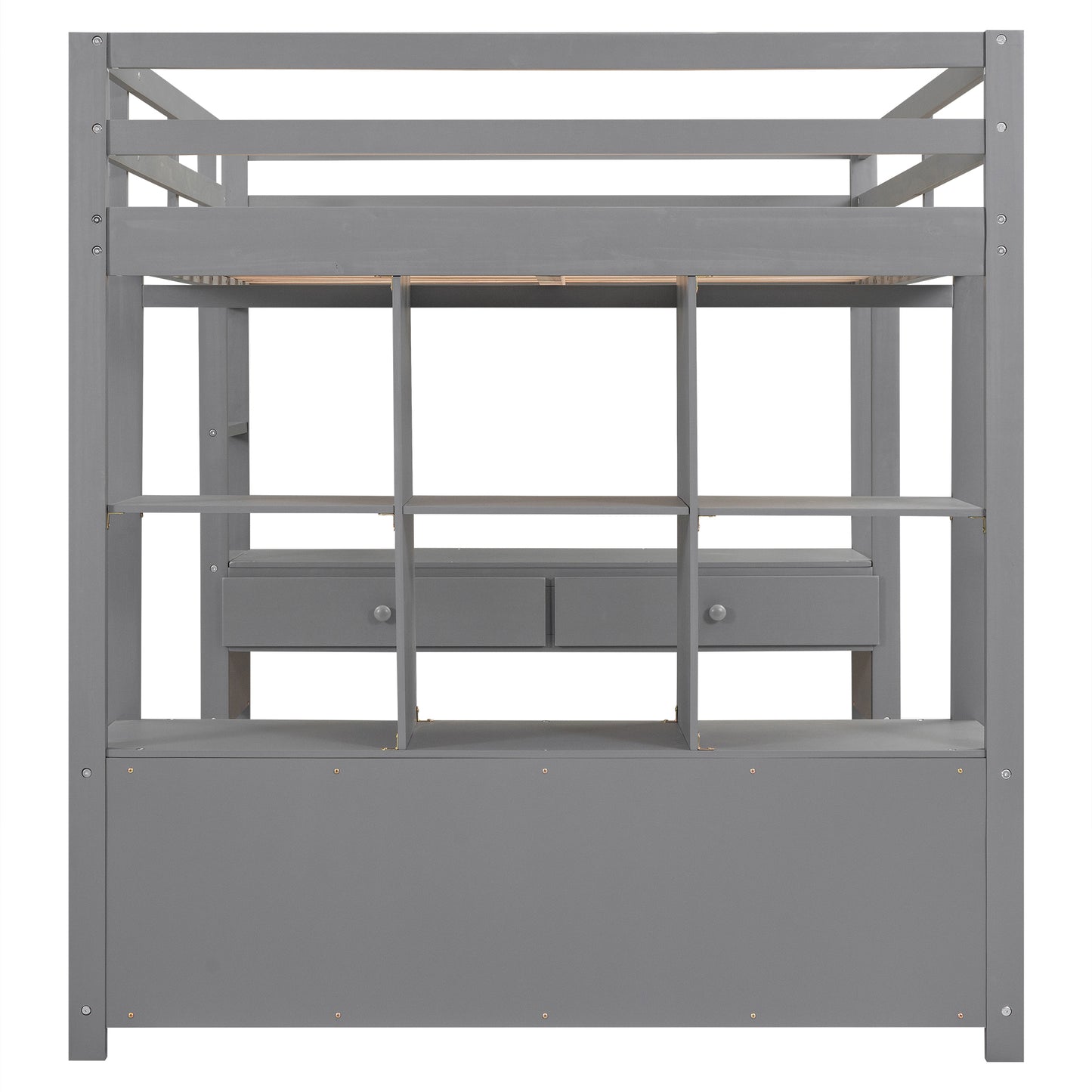 Full Size Loft Bed with Built-in Desk with Two Drawers, and Storage Shelves and Drawers,Gray(Old SKU: GX000320AAE)