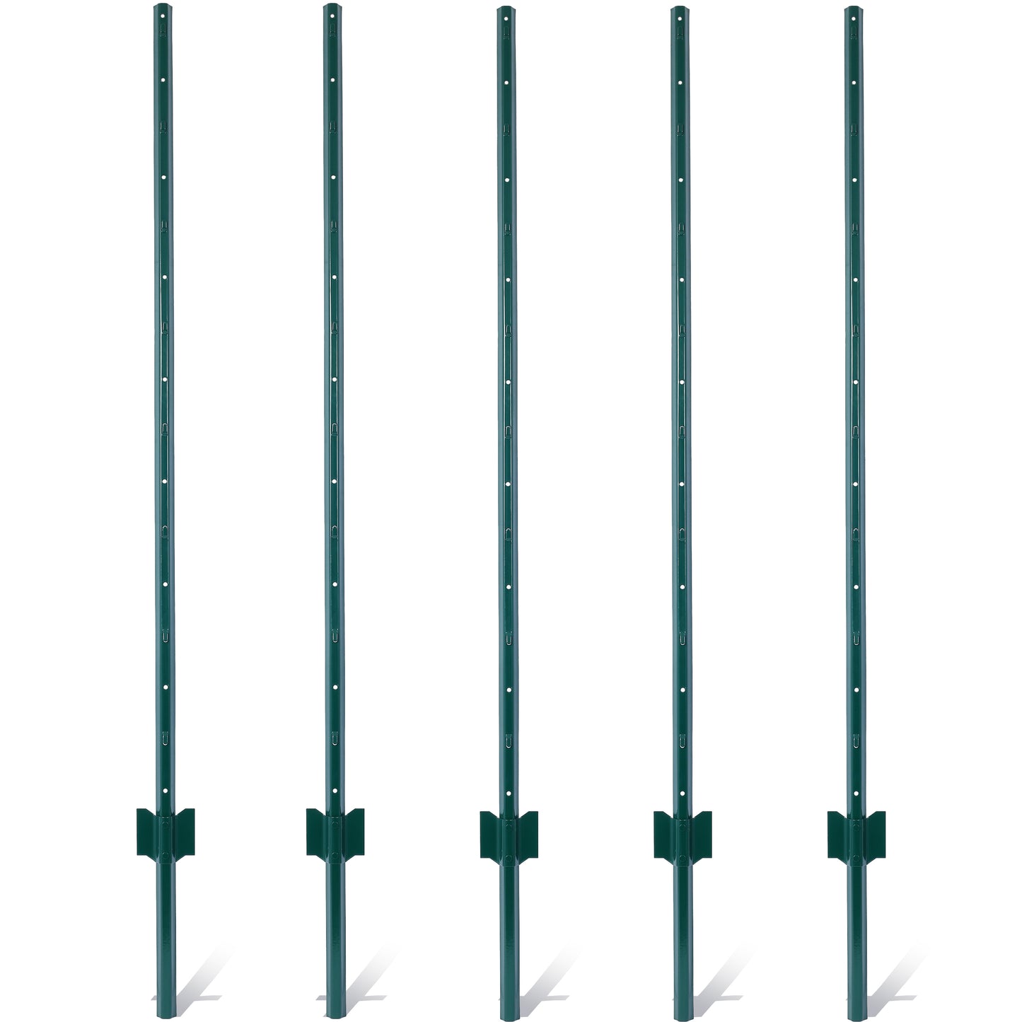 5-Pack 5ft Heavy Duty Metal Fence Posts (Green) - Steel U-Channel Garden Stakes with Anchor Plate for Chicken Wire, Poultry Netting & Animal Barriers SolidRoot Buy Furniture USA