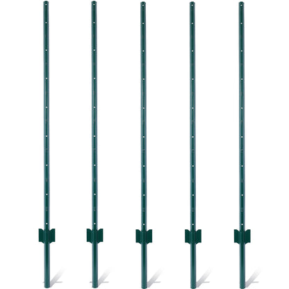 5-Pack 5ft Heavy Duty Metal Fence Posts (Green) - Steel U-Channel Garden Stakes with Anchor Plate for Chicken Wire, Poultry Netting & Animal Barriers SolidRoot Buy Furniture USA