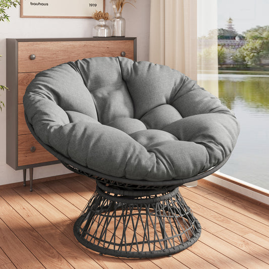 41.5' Ergonomic Wicker Chair with Cloud Thick Density Fabric Cushion,3-proof Cover,High Capacity Iron Frame,Fluid 360 Degree Swivel for Reading,Living Room, Bedroom,Lounge,Gray Base,2 Colors