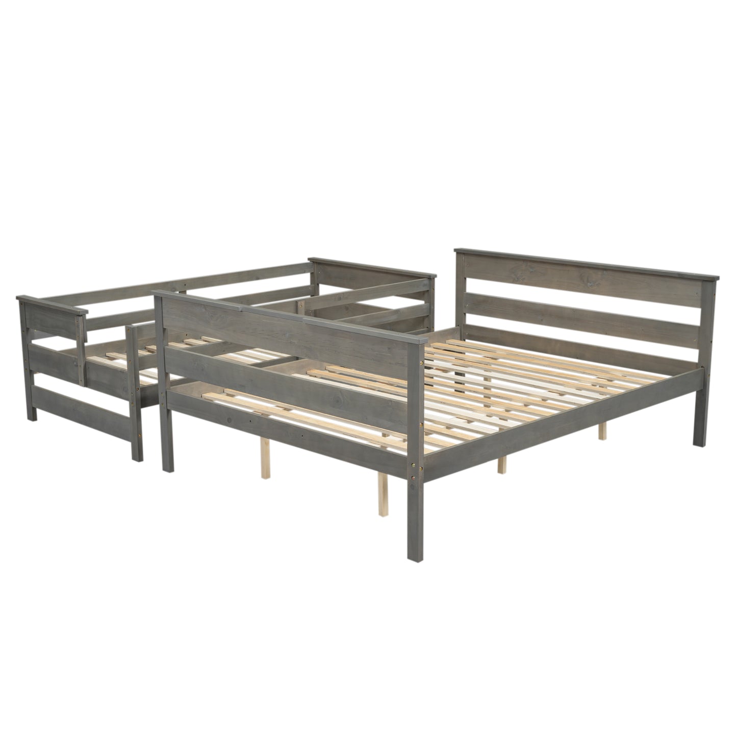 Wood Twin XL over Queen Bunk Bed with Ladder, Gray