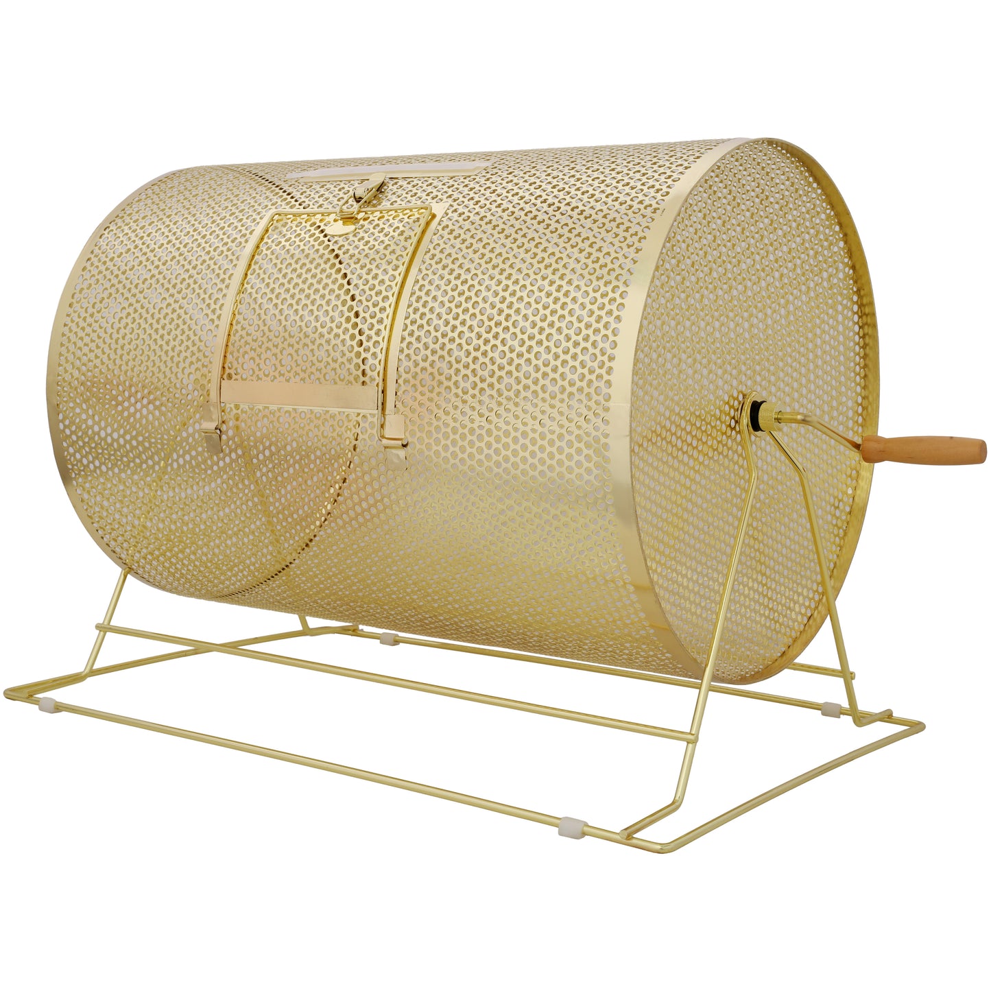 Raffle Drum,Holds 10000 Tickets or 300 Ping Pong Balls, Metal Lottery Spinning Drawing with Wooden Turning Handle, 14.8 x Ø21.26 inch Brass Plated Raffle Ticket Spinning Cage, for Bingo Ballot