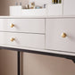 Vanity Desk with Lighted Mirror & Power Outlet, Makeup Vanity Desk with Drawers and Cabinet, Sturdy Iron Bracket, Make up Vanity Table for Bedroom, White Livingsource