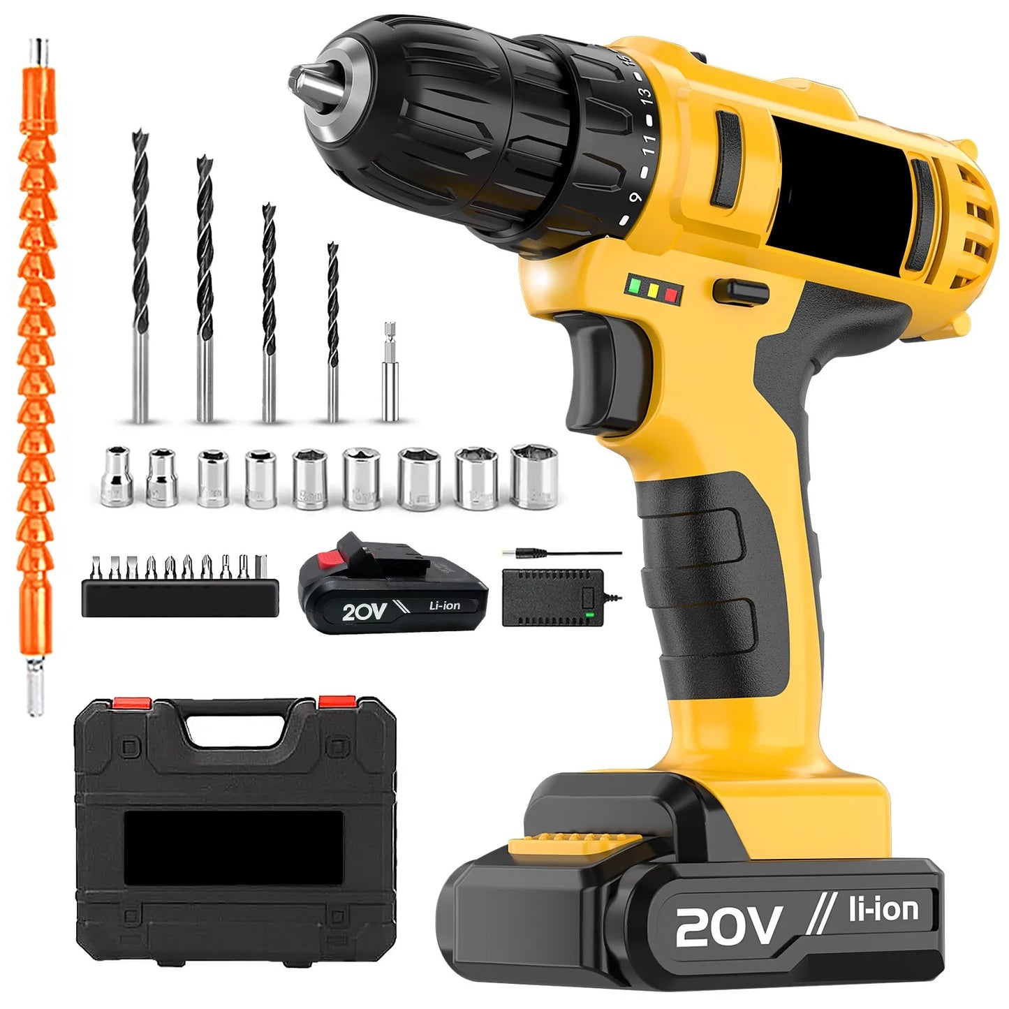 20V Keyless Cordless Drill Set Electric Screwdriver Mini DIY Tools Variable Speed Brushed Motor Power Source Battery Local US SolidRoot Buy Furniture USA
