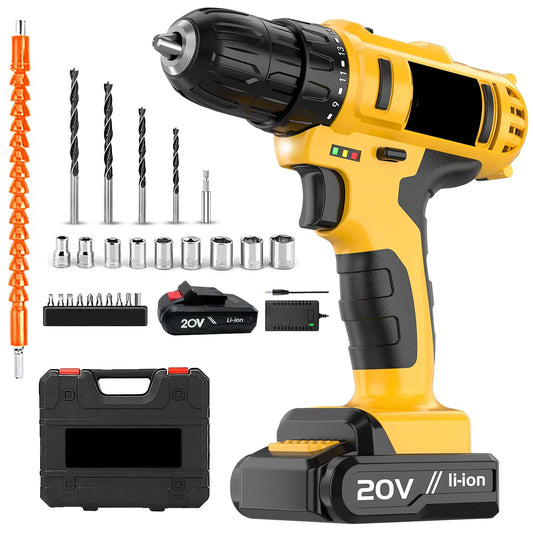 20V Keyless Cordless Drill Set Electric Screwdriver Mini DIY Tools Variable Speed Brushed Motor Power Source Battery Local US SolidRoot Buy Furniture USA