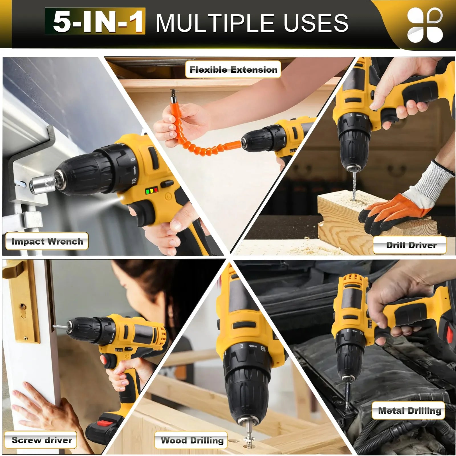 20V Keyless Cordless Drill Set Electric Screwdriver Mini DIY Tools Variable Speed Brushed Motor Power Source Battery Local US SolidRoot Buy Furniture USA