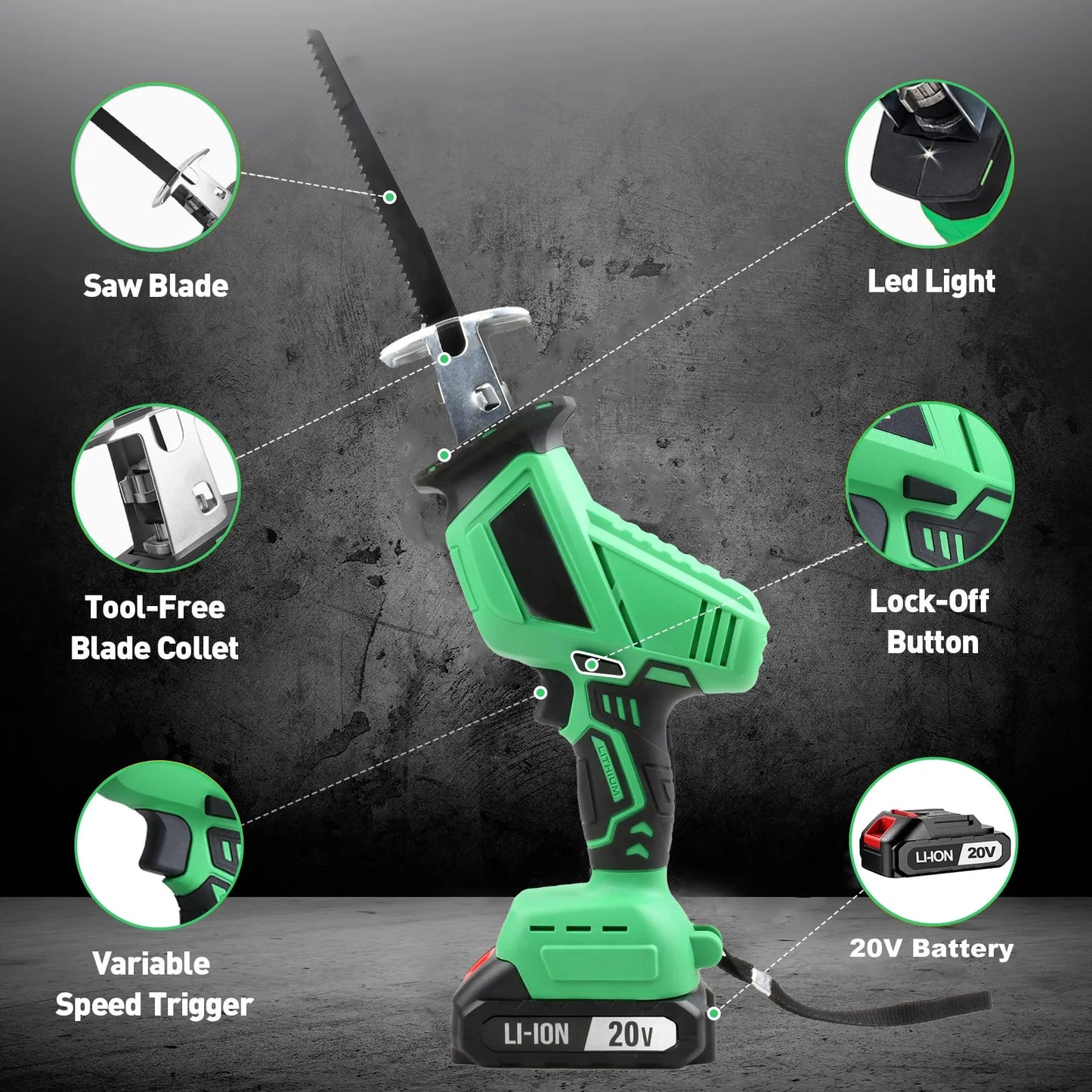 20V Cordless Electric Reciprocal Saw Industrial Grade DIY Tool for Metal Wood PVC & Plastic-Shipped from Local US Warehouse SolidRoot Buy Furniture USA