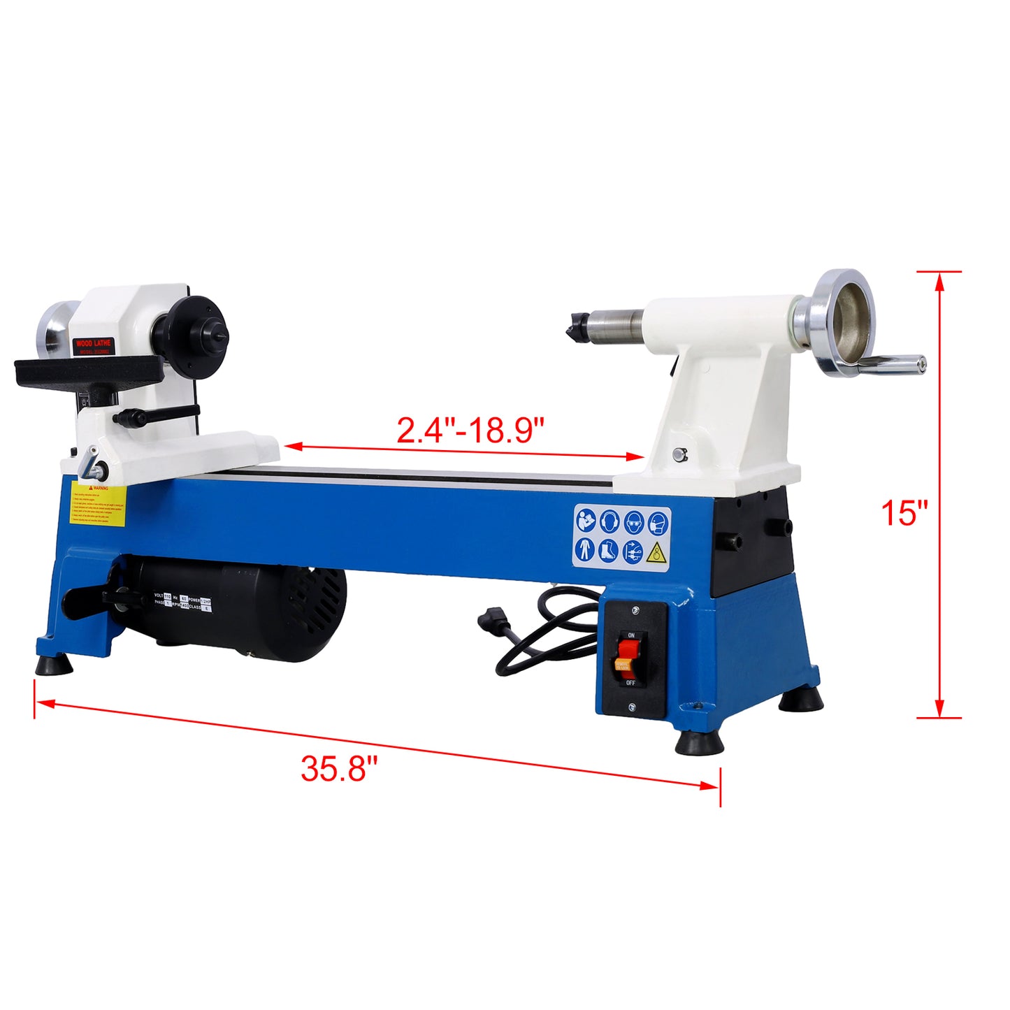 Benchtop Wood Lathe 10" x 18" Wood Lathe Machine 5 Variable Speeds 500/750/1150/1800/3200RPM Mini Wood Turning Lathe for Woodworking 1/2HP Multifunctional Power Wood Lathe