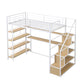 Twin Size Metal Loft bed with Staircase, Built-in Desk and Storage Shelves, White - SolidRoot Buy Furniture USA