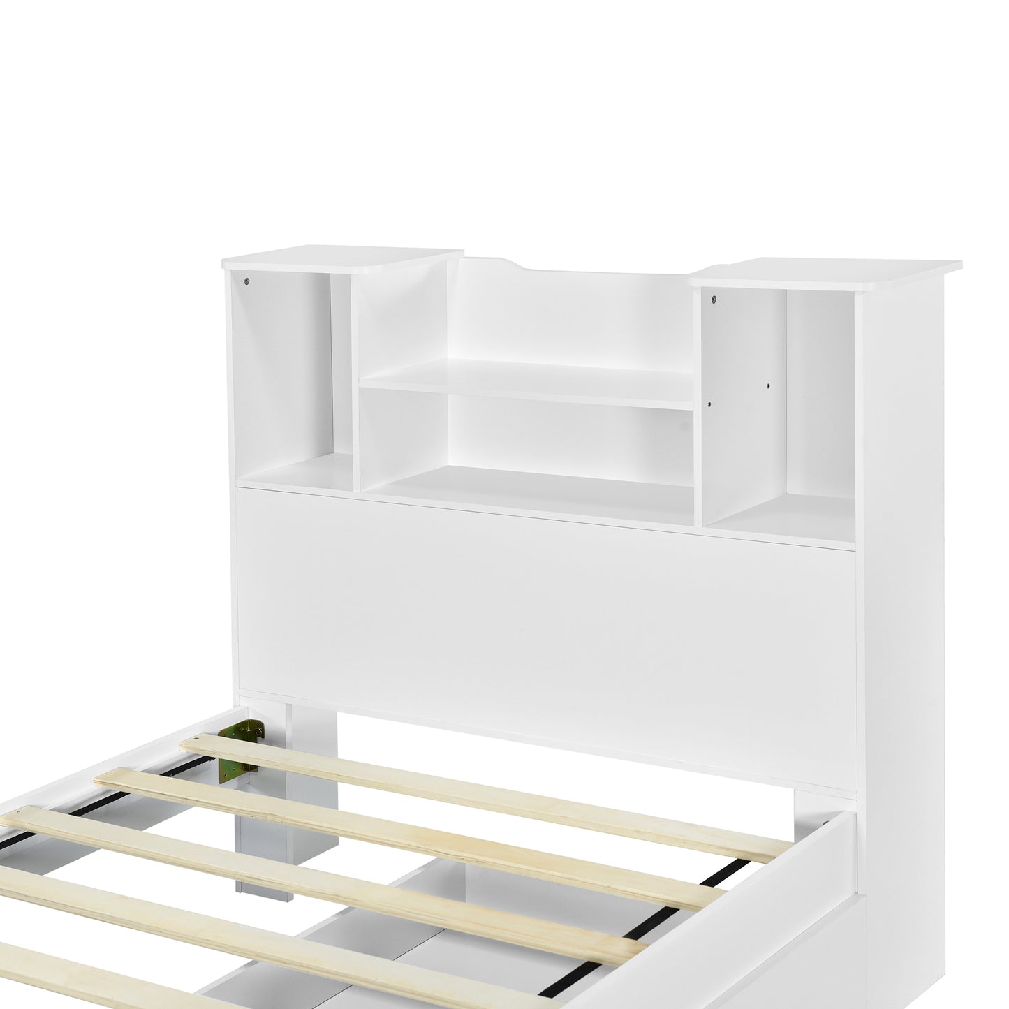 Twin Size Storage Platform Bed Frame with 4 Open Storage Shelves and 2 Storage Drawers,LED Light,White