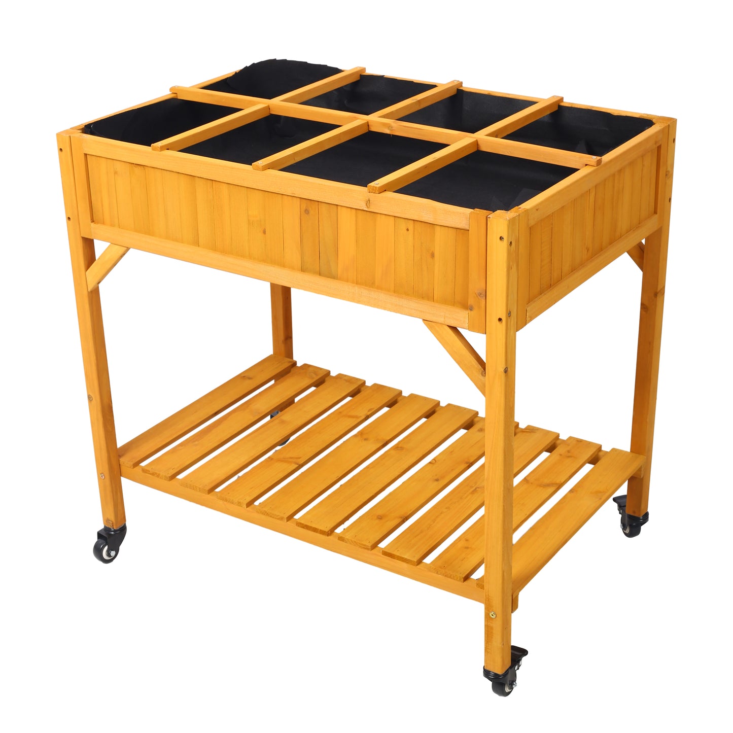Mobile Elevated Raised Garden Bed with 8-Pocket Dividers - Wood Planter Box on Wheels with Storage Shelf, Drainage & Liner for Herbs, Vegetables & Flowers SolidRoot Buy Furniture USA