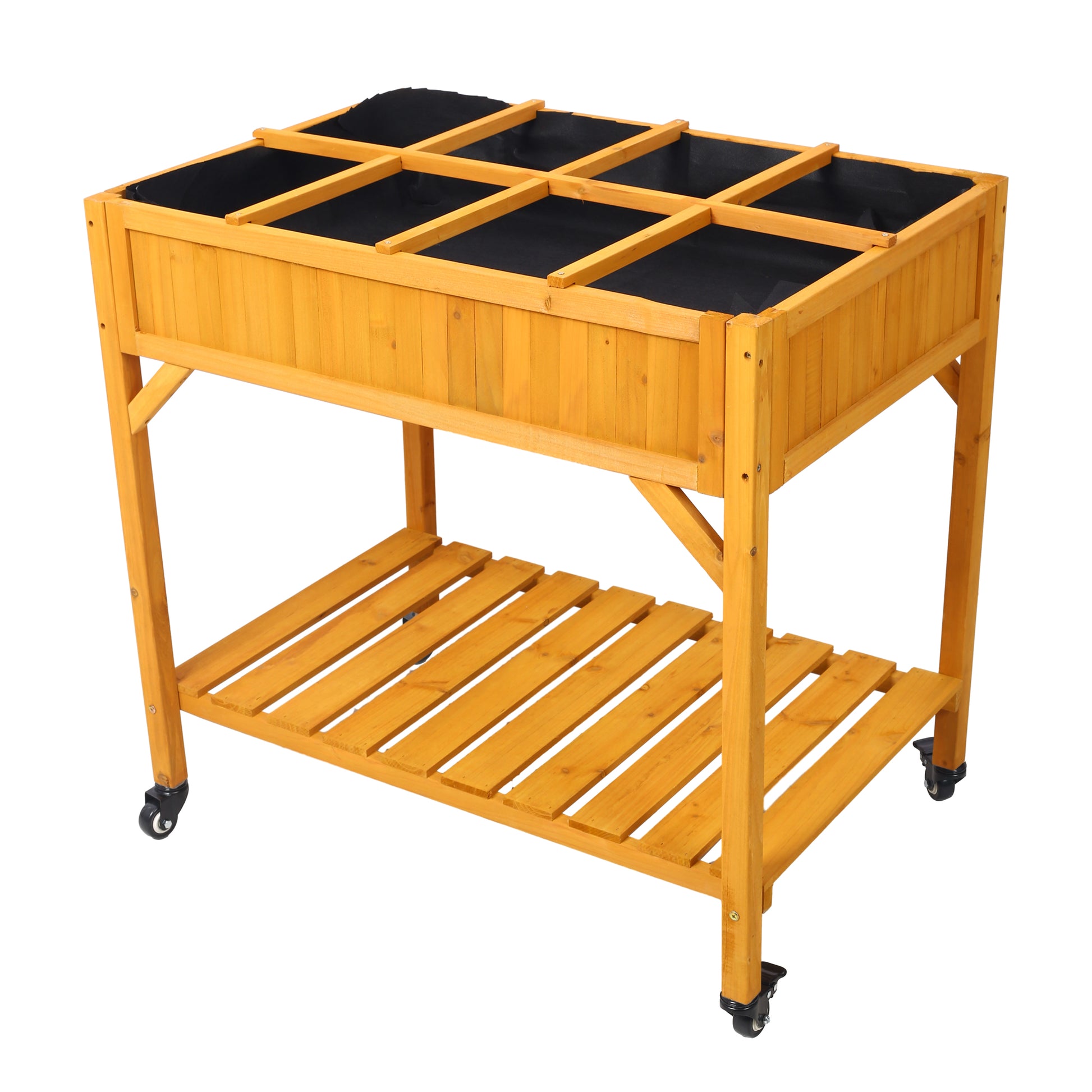 Mobile Elevated Raised Garden Bed with 8-Pocket Dividers - Wood Planter Box on Wheels with Storage Shelf, Drainage & Liner for Herbs, Vegetables & Flowers SolidRoot Buy Furniture USA