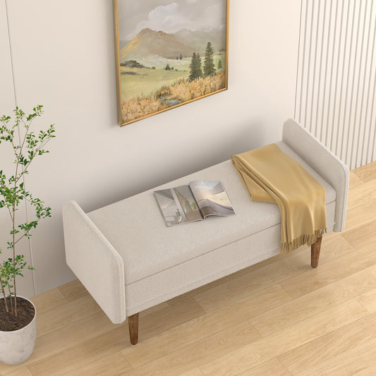 Teddy velvet storage stool, ,with storage space, suitable for apartments, living rooms and bedrooms-BEIGE(45.98"*16.75"*21.75") Livingsource