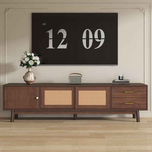 Mid Century Modern TV Stand for 80' TVs, Entertainment Center with Sliding Doors and Drawers, TV Table with Storage for Living Room, Bedroom SolidRoot Buy Furniture USA
