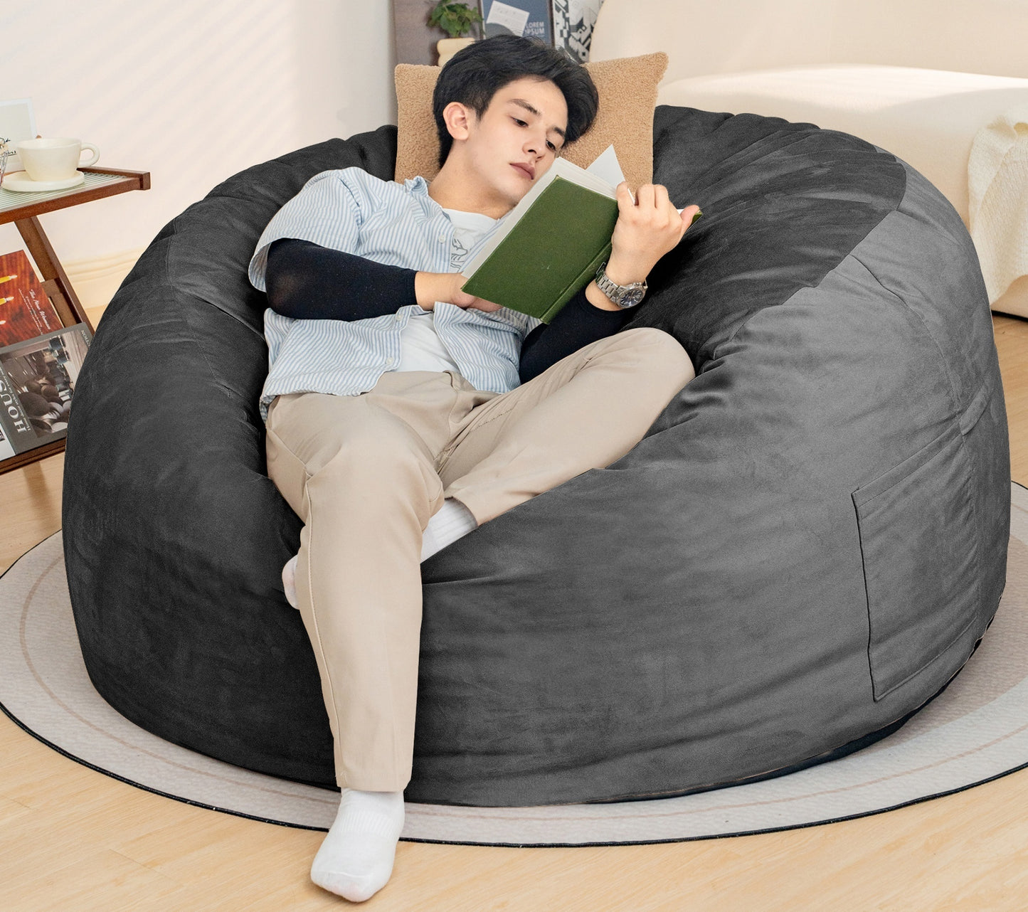 Bean Bag Chair: Giant 5' Memory Foam Furniture Bean Bag Chairs for Adults with Microfiber Cover - 5Ft