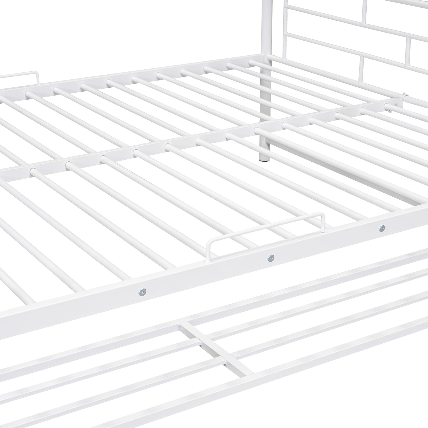 Full Over Full Metal Bunk Bed with Shelf and Guardrails, White