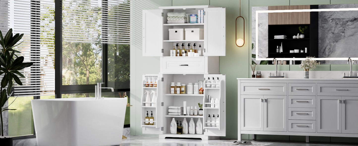 Bathroom Storage Cabinet with Multi-Functional Storage Space, Drawer with Slide Rails, Adjustable Shelf, White