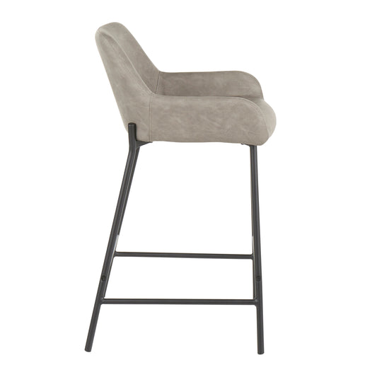 Daniella Industrial Counter Stool in Black Metal and Grey Faux Leather by Set of 2 Livingsource