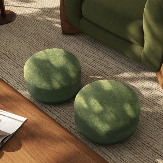 Fuji 15' Mushroom Footstool Ottoman, Moss Green Fleeced Teddy