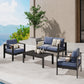 Aluminum Outdoor 2 Pcs Sofa Patio Couch, All-Weather Metal Outdoor Couch with 5" Thick and Soft Cushion-Blue Livingsource