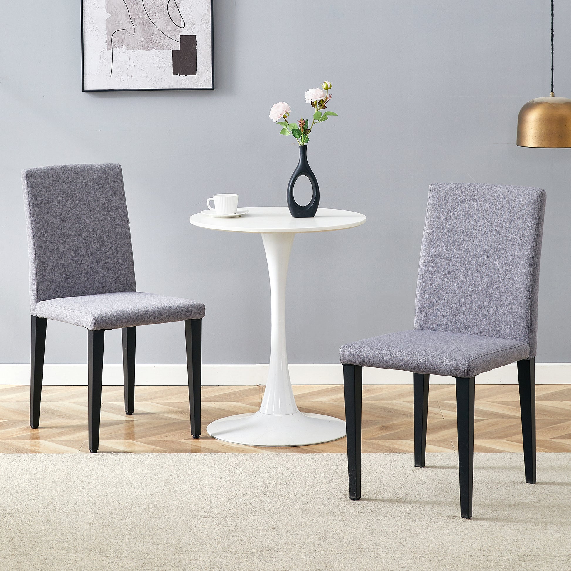 Two Light Gray Linen-Cotton dining chairs, simple and versatile, comfortable and accompanied. Exquisite and versatile dining chairs unlock a comfortable new experience.(Set of 2)W1151P263140 SolidRoot Buy Furniture USA