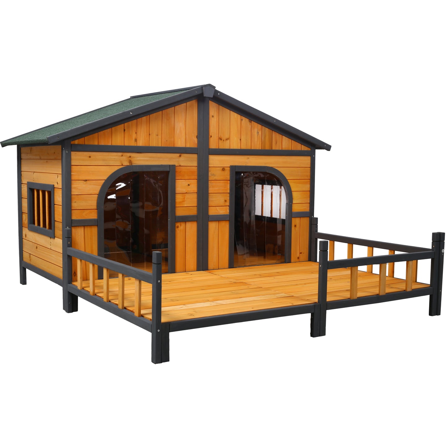 Wooden Large Dog House Outdoor Double XL Dog Kennel with Elevated Floor and Porch, Weatherproof Puppy Shelter for Small and Medium Breed Dogs, Natural