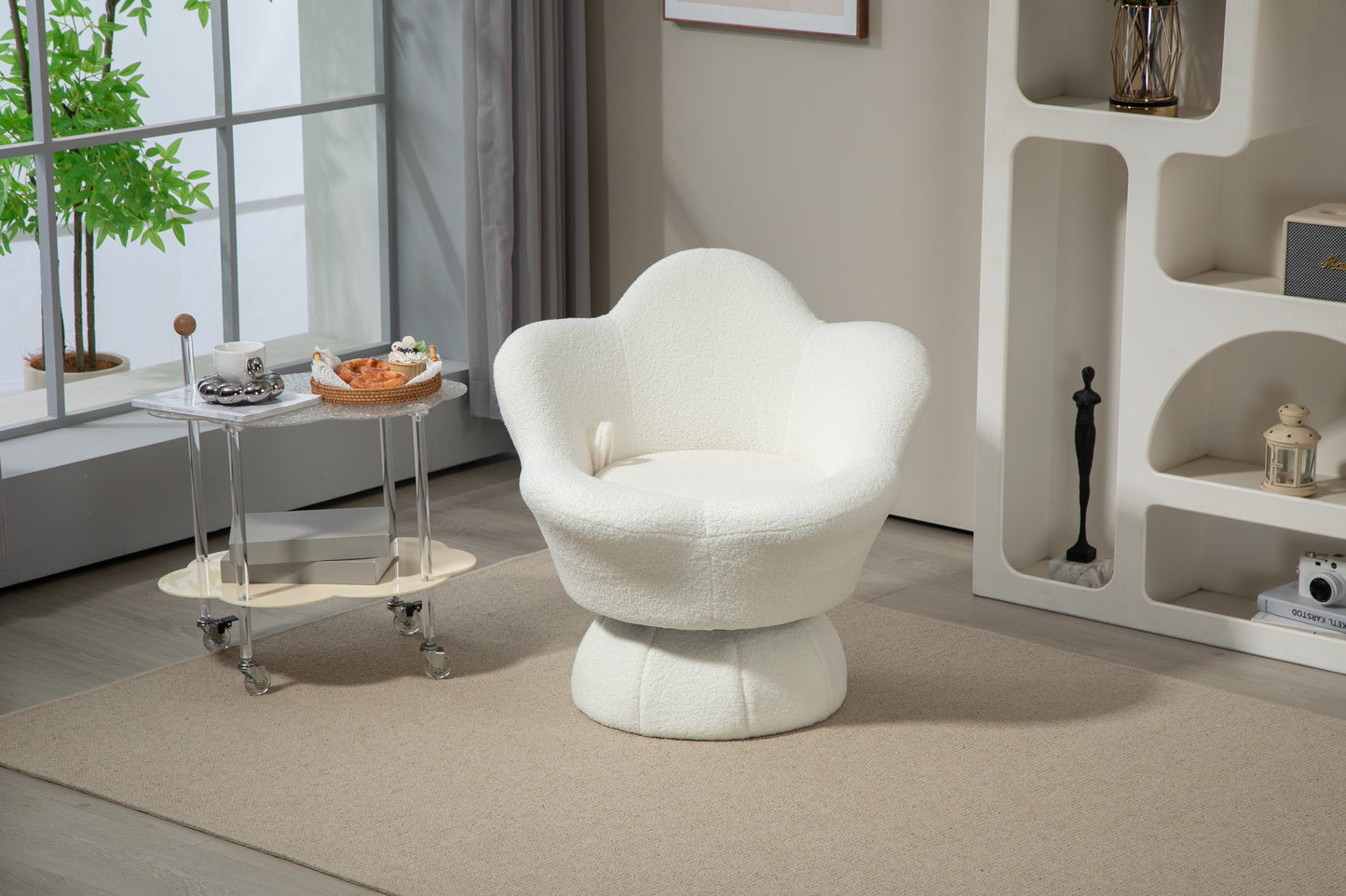 The 360-degree spinning armchair is designed for your leisure and comfort. The sturdy and wide base, Irony and metal turntable can achieve smooth and easy rotation. Sitting on it, you will fall