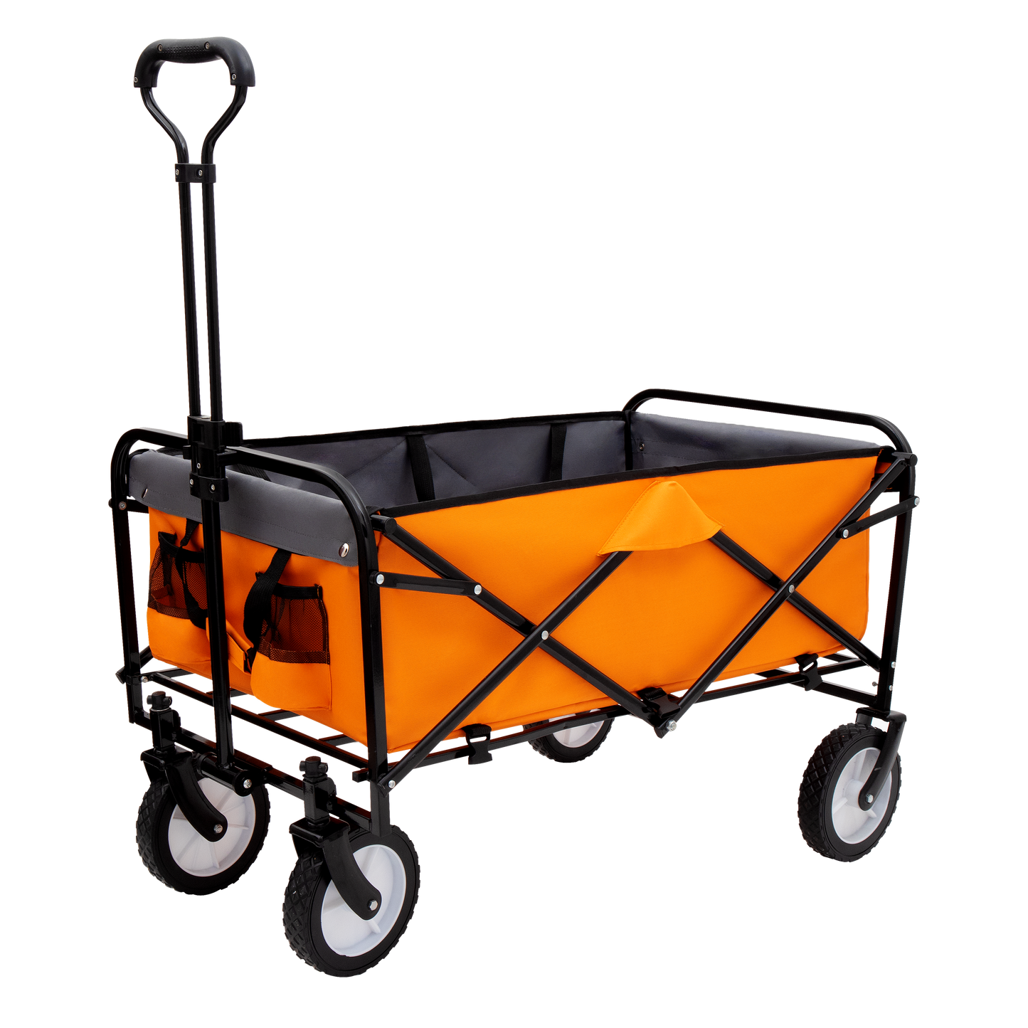 Collapsible Foldable Wagon Cart with strapping system Beach Wagon Utility Cart Utility Wagon Grocery Cart for for Camping Shopping Sports Gardeing Fishing Supports 360lbs All-Terrain Wheels orange