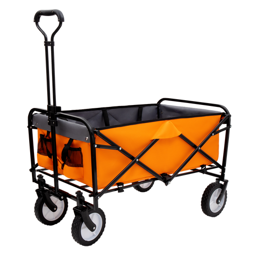Collapsible Foldable Wagon Cart with strapping system Beach Wagon Utility Cart Utility Wagon Grocery Cart for for Camping Shopping Sports Gardeing Fishing Supports 360lbs All-Terrain Wheels orange Livingsource