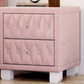 Elegant Velvet Nightstand with 2 Drawers and Crystal Handle, Storage Bedside Table with Button-Tufted, Pink Livingsource