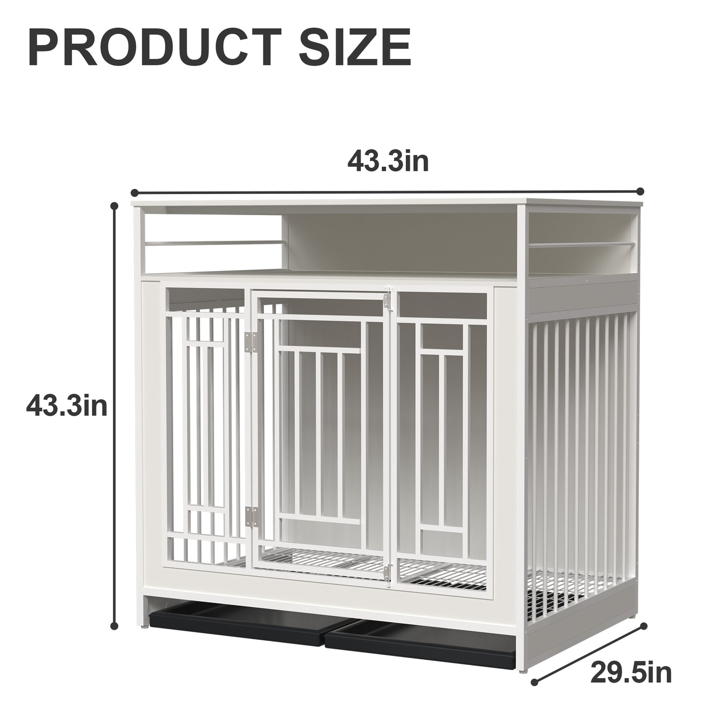 43.3 inch Dog Crate Furniture for Large Dogs,Wooden Dog Crate with Divider,Double Door Dog Kennel with Three Drawers Storages,Heavy Duty Dogs Decorative Pet House for Large Medium Dogs ,White