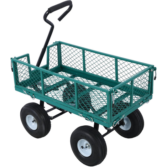 Steel Garden Cart, Steel Mesh Removable Sides, 3 cu ft, 550 lb Capacity, Green Livingsource