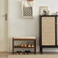 (Walnut Color) Solid Wood Shoe Bench, Beech Wood Storage Rack Organizer with High Rebound Sponge Cushion Livingsource