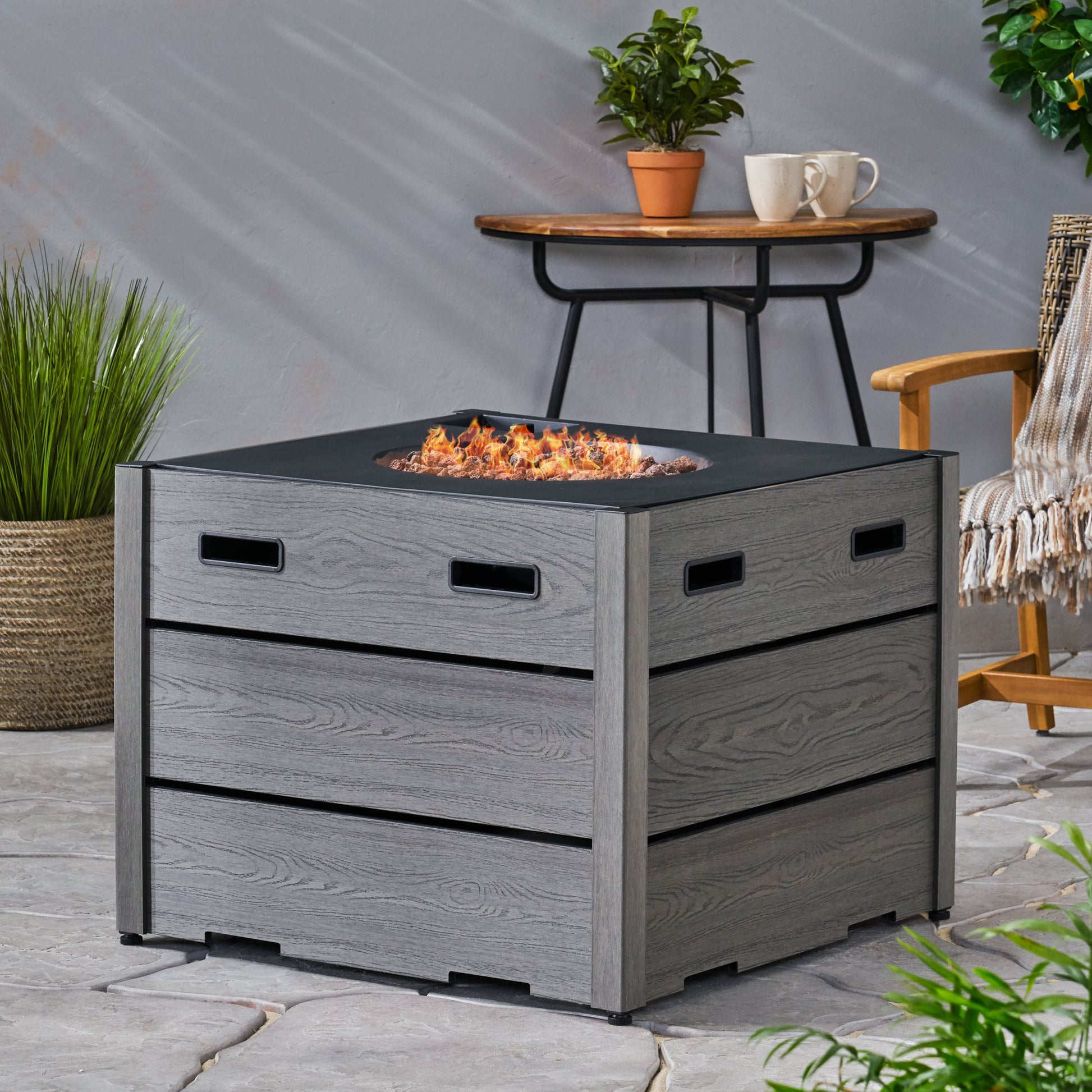 Outdoor 31' WPC Base Square Propane Fire Pit - 40,000 BTU, Grey SolidRoot Buy Furniture USA