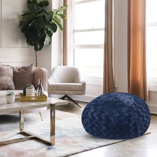 Faux Fur Bean Bag Chair, Navy-3ft Cozy and Stretchable Fabric Lounger for Children and Adults with Easy-Clean Cover, Comfortable Faux Fur Seating for Bedrooms, Filled with Shredded and Memory Foam. SolidRoot Buy Furniture USA
