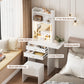 Small Space Vanity Table Set with 3 Adjustable Lighted Mirror and Storage Chair, Makeup Vanity Table for Small Space, White Dressing Table with Fold-up Panel for Bedroom - SolidRoot Buy Furniture USA