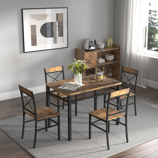 Dining Table Set for 4, Wood Kitchen Table with  Chairs Dinning Table Set for Kitchen & Dining Room, Compact Dining Set for Small Spaces, Rustic Brown SolidRoot Buy Furniture USA