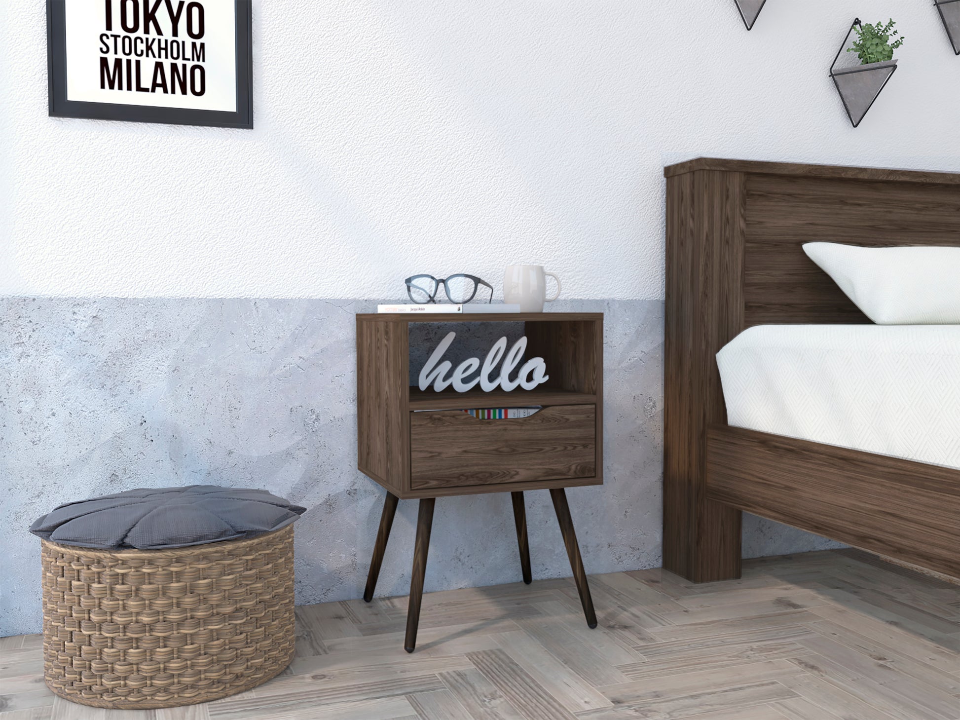 1-Drawer 1-Shelf Nightstand Dark Walnut SolidRoot Buy Furniture USA