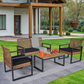 4-Piece Patio Furniture Set Outdoor Balcony Porch Garden Backyard Lawn Furniture Acacia Wood Table Top, Morden Black and Light Brown - SolidRoot Buy Furniture USA