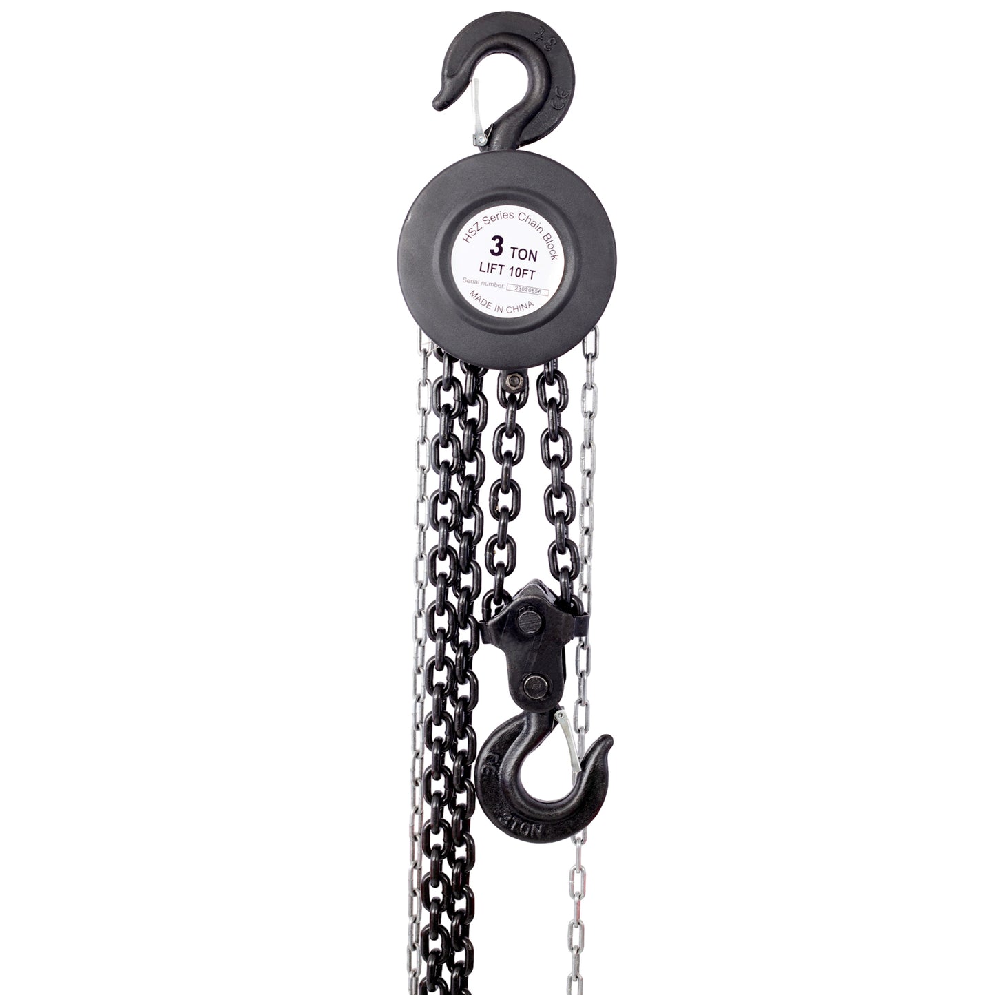 Chain hoist 6600lbs 3T capacity 10ft wIth 2 heavy duty hooks,Manual chain hoist steel construction,Black