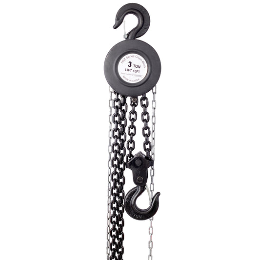 Chain hoist 6600lbs 3T capacity 10ft wIth 2 heavy duty hooks,Manual chain hoist steel construction,Black