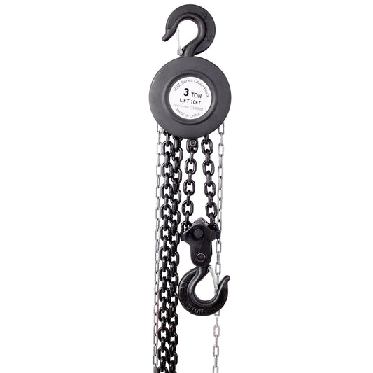 Chain hoist 6600lbs 3T capacity 10ft wIth 2 heavy duty hooks,Manual chain hoist steel construction,Black Livingsource