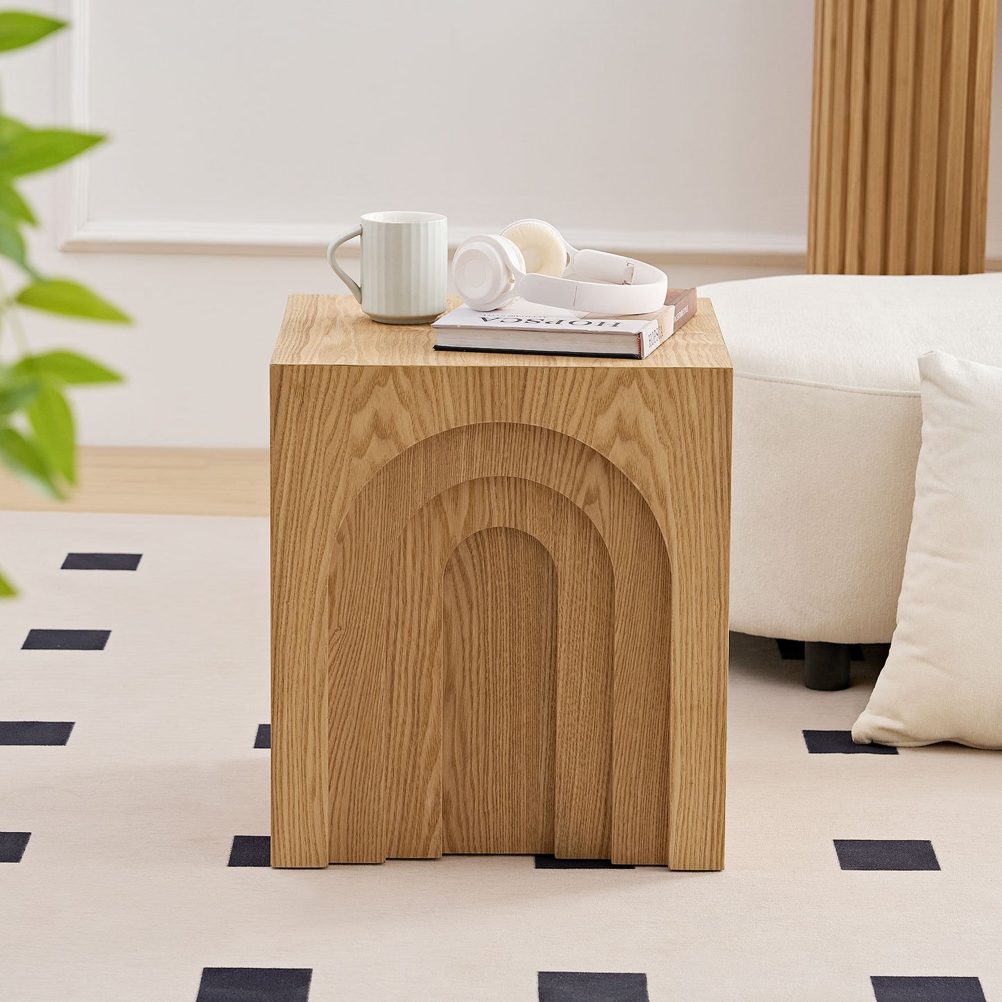 15.74'' Square Side Table Small Coffee Table Accent Table  Bedside Table for Living Room Bedroom,Nature